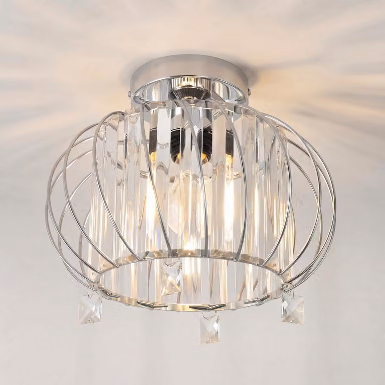 Lampadario moderno in cristallo ANWIO, plafoniera in cristallo, lampada da soffitto per camera da letto con paralume in vetro, plafoniera argentata per soggiorno, adatta per camera da letto, cucina, corridoio, bagno, diametro 28 cm, cromata