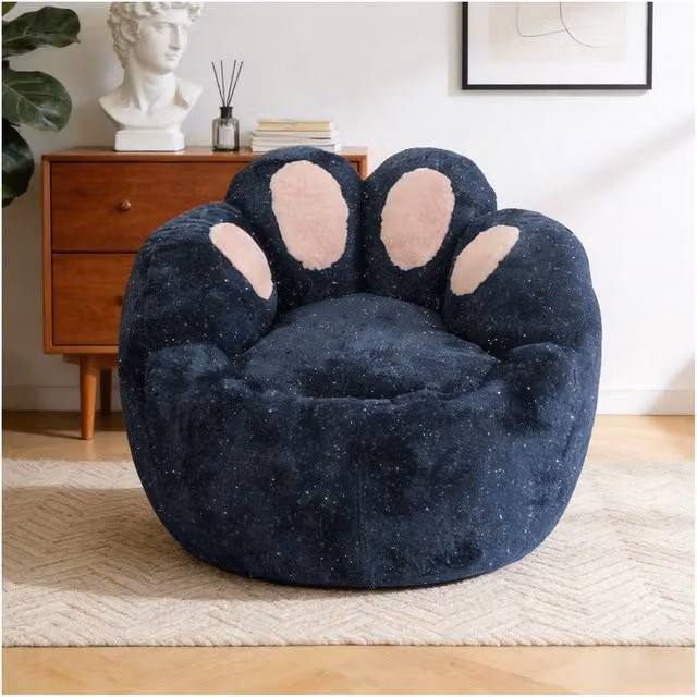 Poltrona Design Minimal con Contorno Curvo in Tessuto Blu