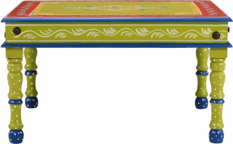 Tavolino Salotto Verde Dipinto a Mano Legno Massello di Mango