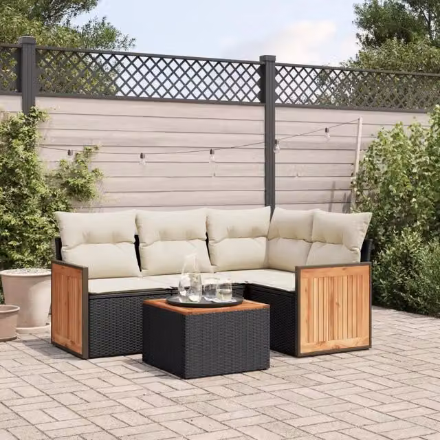 Set Divani da Giardino 5 pz con Cuscini in Polyrattan Nero 3227617
