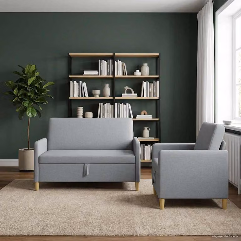 Set di 2 divani moderni vidaXL con contenitore a sollevamento, rivestimento in tessuto grigio e marrone per soggiorno