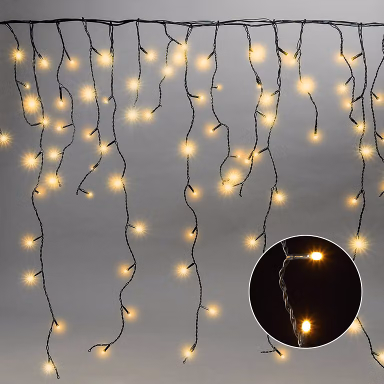 Meisterhome 800 LED pioggia di ghiaccio Luci di Natale - 16 m + 5 m di cavo di alimentazione - con timer e 8 modalità di illuminazione - ghiaccioli in interni ed esterni - bianco caldo