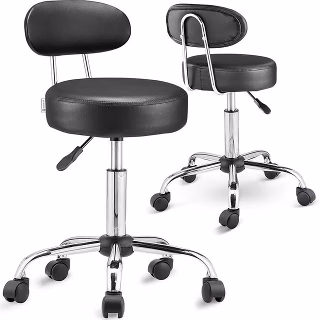 Set di 2 sgabelli Roll Casaria® neri girevoli a 360° con schienale e ruote in ecopelle – 1
