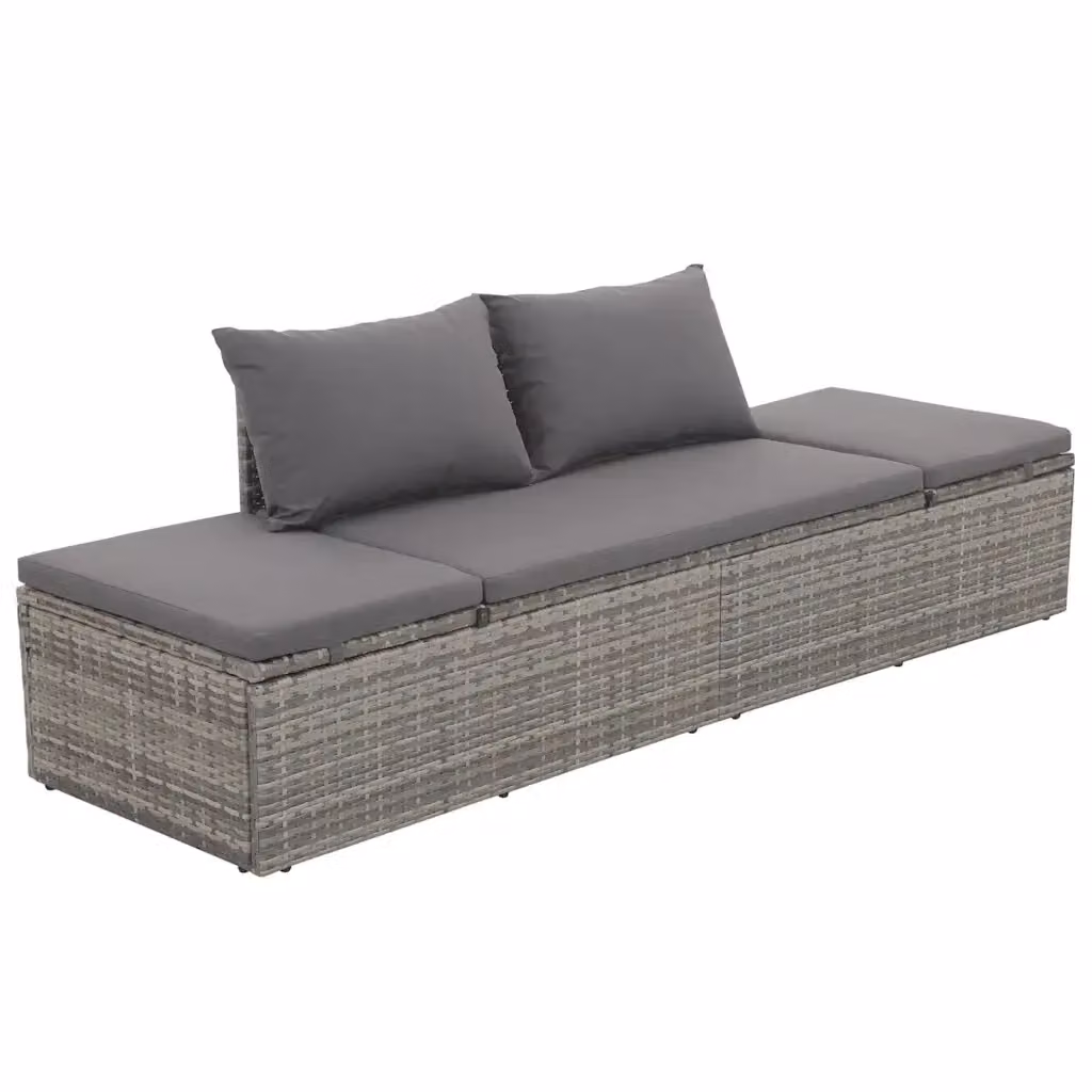 Lettino da giardino vidaXL in rattan grigio con poggiatesta regolabile e cuscino impermeabile – 2