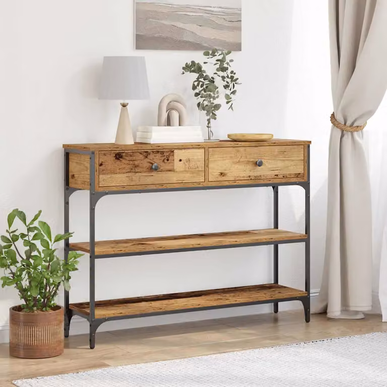 vidaXL Tavolo consolle in stile industriale color marrone L: 100 cm, P: 25 cm, H: 75 cm