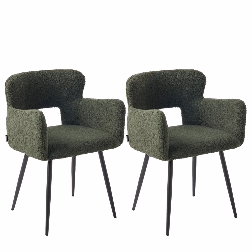 Set di 2 sedie da pranzo Beliani in tessuto bouclé verde con braccioli e gambe in metallo in stile industriale moderno – 2