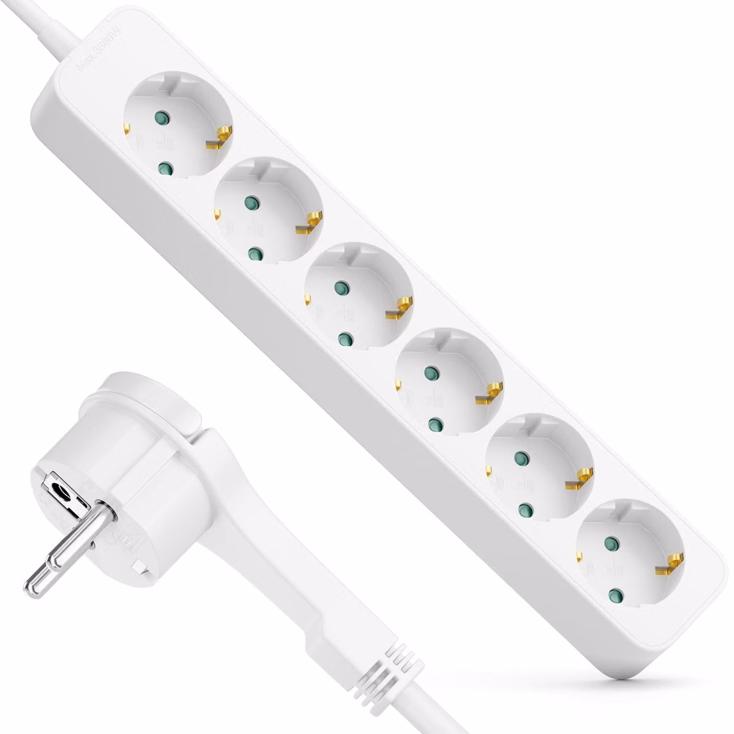 Ciabatta multipresa con spina piatta - Cavo da 1,4 metri - Ideale per essere posizionata dietro i mobili, 3680W 16A - Bianco