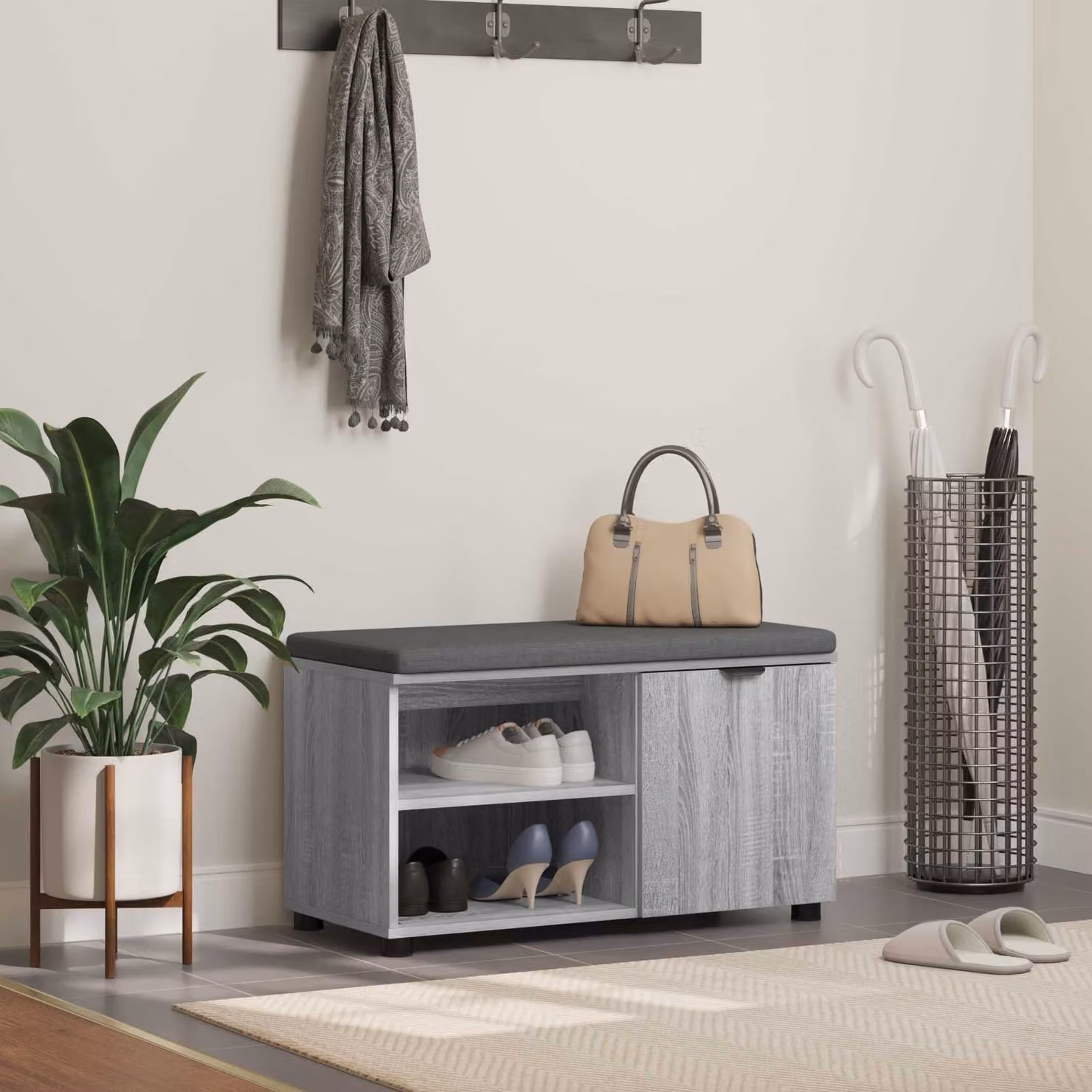 Panca per ingresso con scarpiera vidaXL in stile moderno, colore grigio, L: 80 cm, P: 38 cm, H: 46 cm