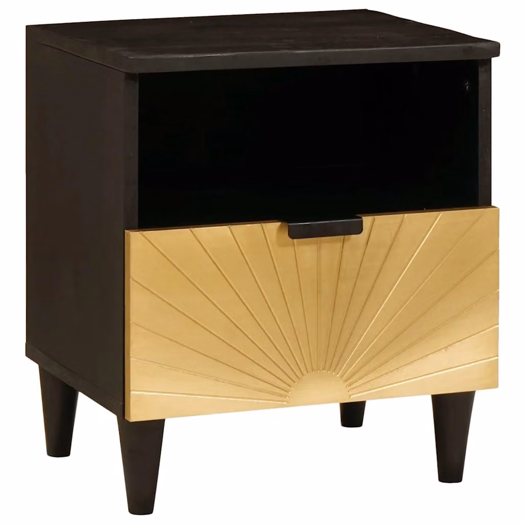 vidaXL Armadio da Notte in Legno di Acacia e Mango Nero e Oro L 40 cm x P 33 cm x H 46 cm