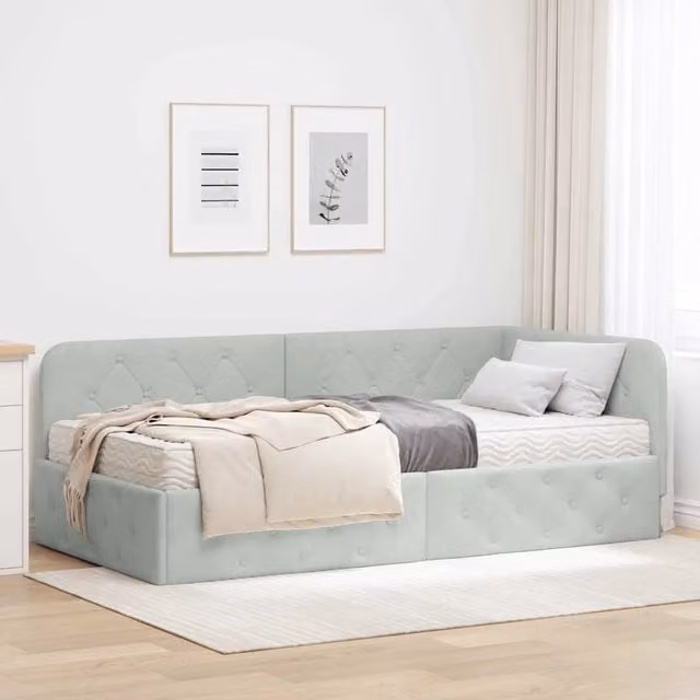 Cornice del letto ad angolo vidaXL in velluto grigio, L: 100 cm, P: 200 cm, H: 72 cm