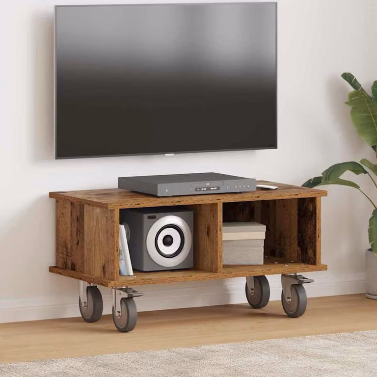 Supporto TV moderno vidaXL in legno vecchio marrone con ruote L 68,5 x P 35 x H 35 cm