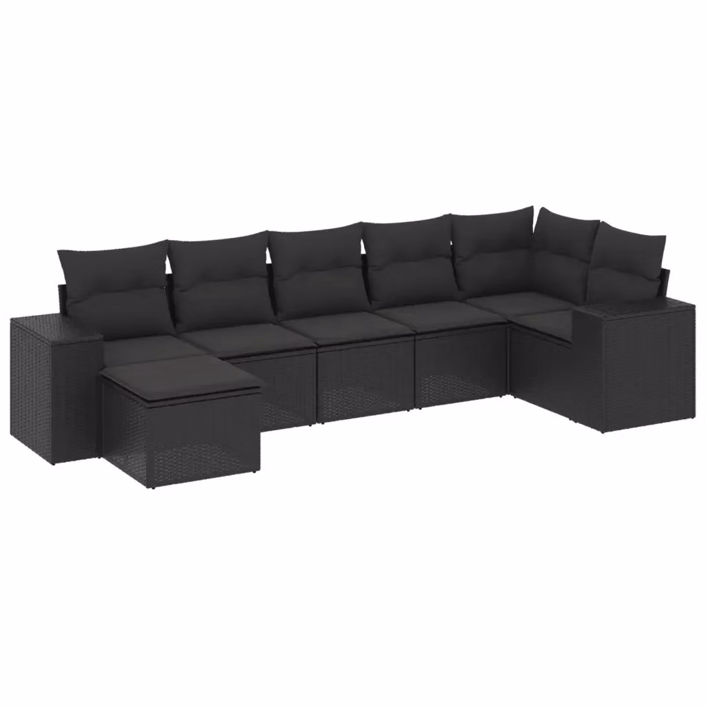 Set di divani da giardino vidaXL a forma di L con 7 pezzi e cuscini in polyrattan nero – 2