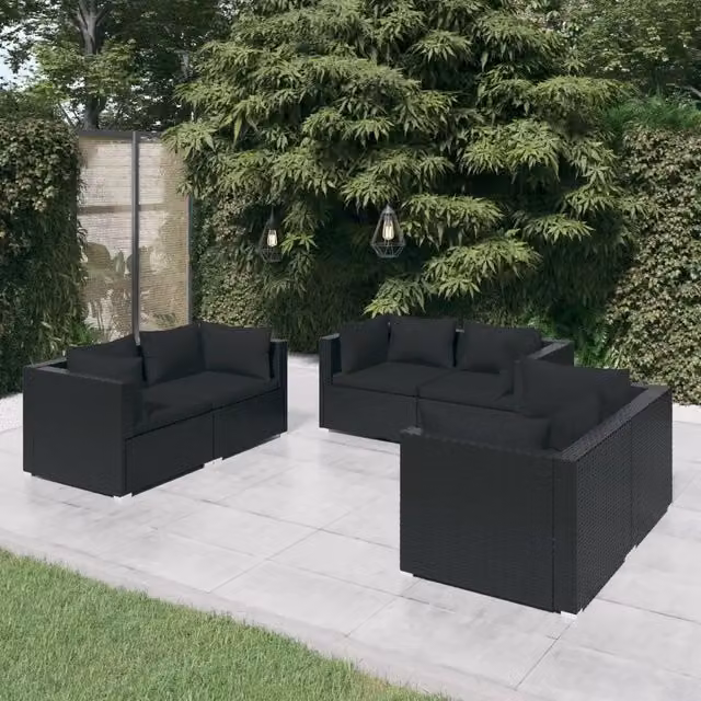 Set di divani da giardino a L vidaXL nero con cuscini inclusi e coperture rimovibili – 1