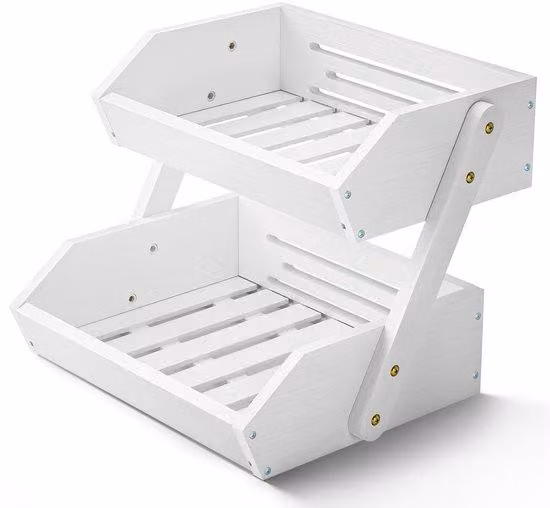 Portafrutta in bambù a due ripiani - Elegante e pratico - Bianco