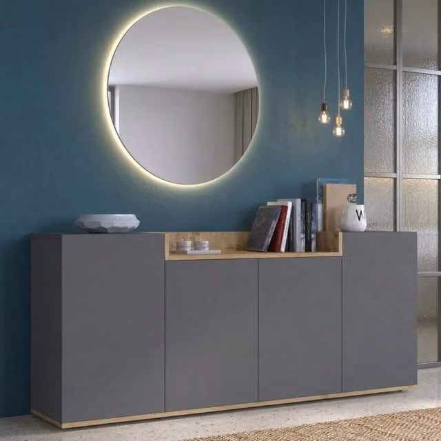 Madia Swink, Credenza 6 Ripiani Made in Italy, 160x35x70h cm Nero Antracite