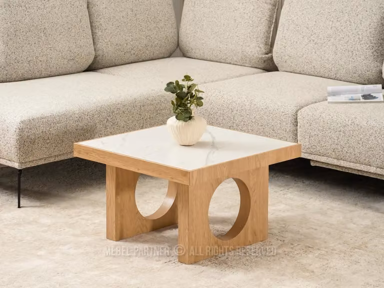 Tavolino da caffè RICOS - marmo bianco / rovere