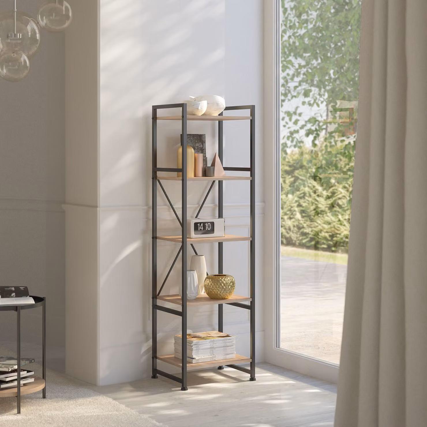 Scaffale Manchester Tectake in stile industriale con finitura rovere e metallo marrone L: 151.5 cm, P: 34.5 cm, H: 47.5 cm – 2