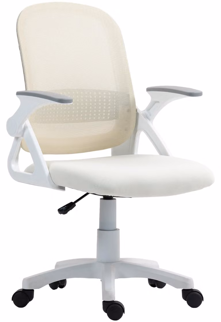 HOMCOM Sedia da ufficio Sedia girevole ergonomica con braccioli ribaltabili, bianca