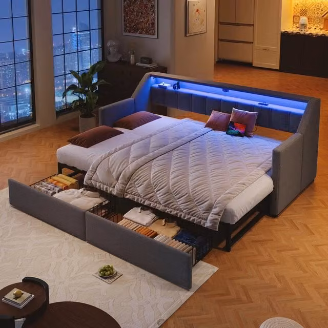 Letto Contenitore Estraibile con LED e Cassetti ¨C MINIMAL ¨C Grigio 90x200