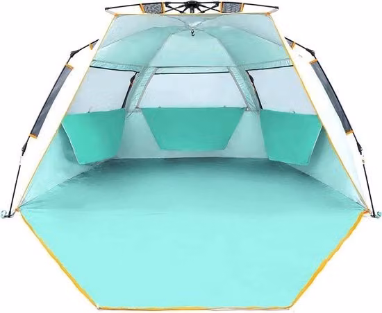 Tenda da Spiaggia per 3-4 Persone con Struttura Facile da Assemblare, Veranda Estesa e Cerniera a Slitta, UPF 50+, Colore Mint Verde.