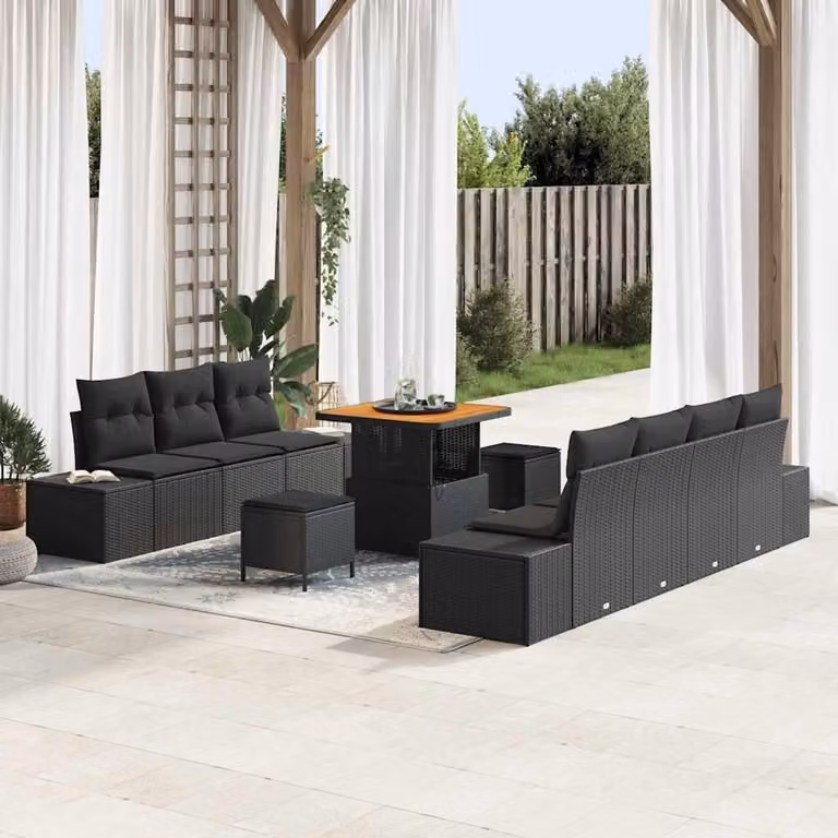 Maison Exclusive - Set da giardino composto da 10 pezzi, divano in rattan sintetico nero