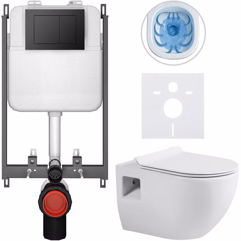Set completo per WC a pavimento Dure - bianco lucido - pulsante Prime/Maxio, nero - da incasso - 51x35 cm