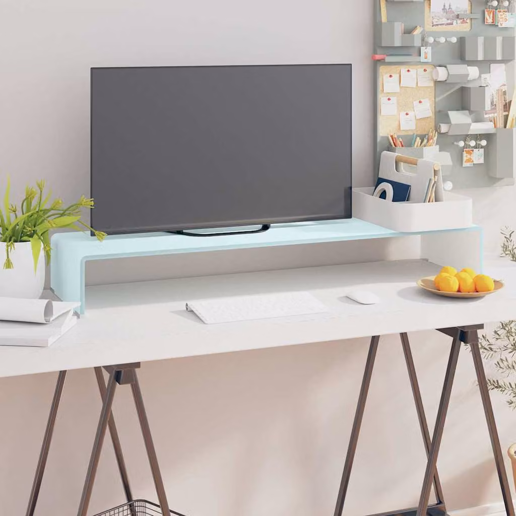 vidaXL Supporto TV e Rialzo Monitor in Vetro Verde L 100 cm x P 30 cm x H 13 cm