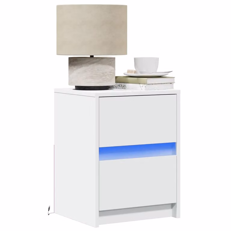 vidaXL Comodino Moderno con Luci LED Bianco Opaco in MDF da Appendere a Parete