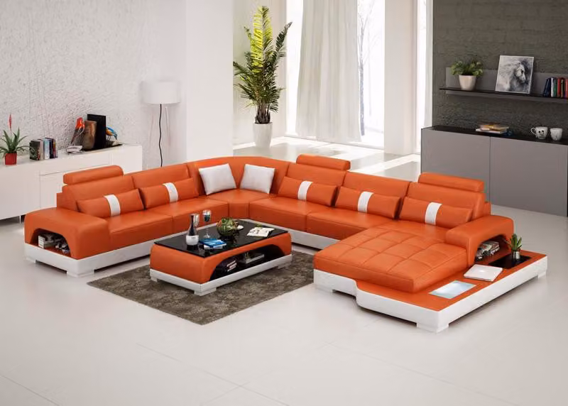 Ledersofa Couch Wohnlandschaft Ecksofa Eck Garnitur Design Modern Sofa mit USB