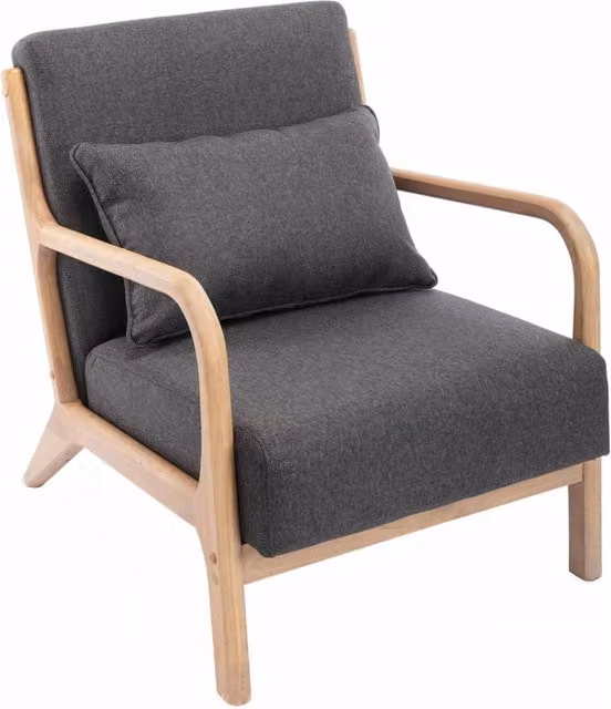 Poltrona scandinava Sweeek in legno e tessuto con braccioli, grigio, L: 80 cm, P: 79 cm, H: 65 cm – 1
