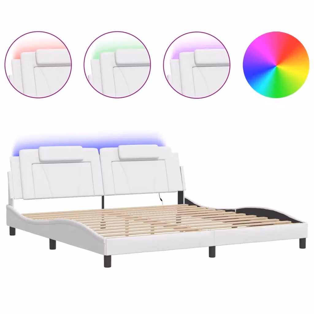 Letto Giroletto Viana vidaXL Bianco con LED e porte USB, L/P/H: 200 x 200 x 74,5 cm – 2