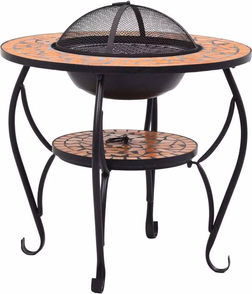 Tavolo con Braciere a Mosaico Terracotta 68 cm in Vetroceramica