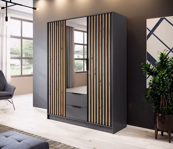Armadio "Nelly" ad ante battenti grafite rovere Artisan larghezza 155cm
