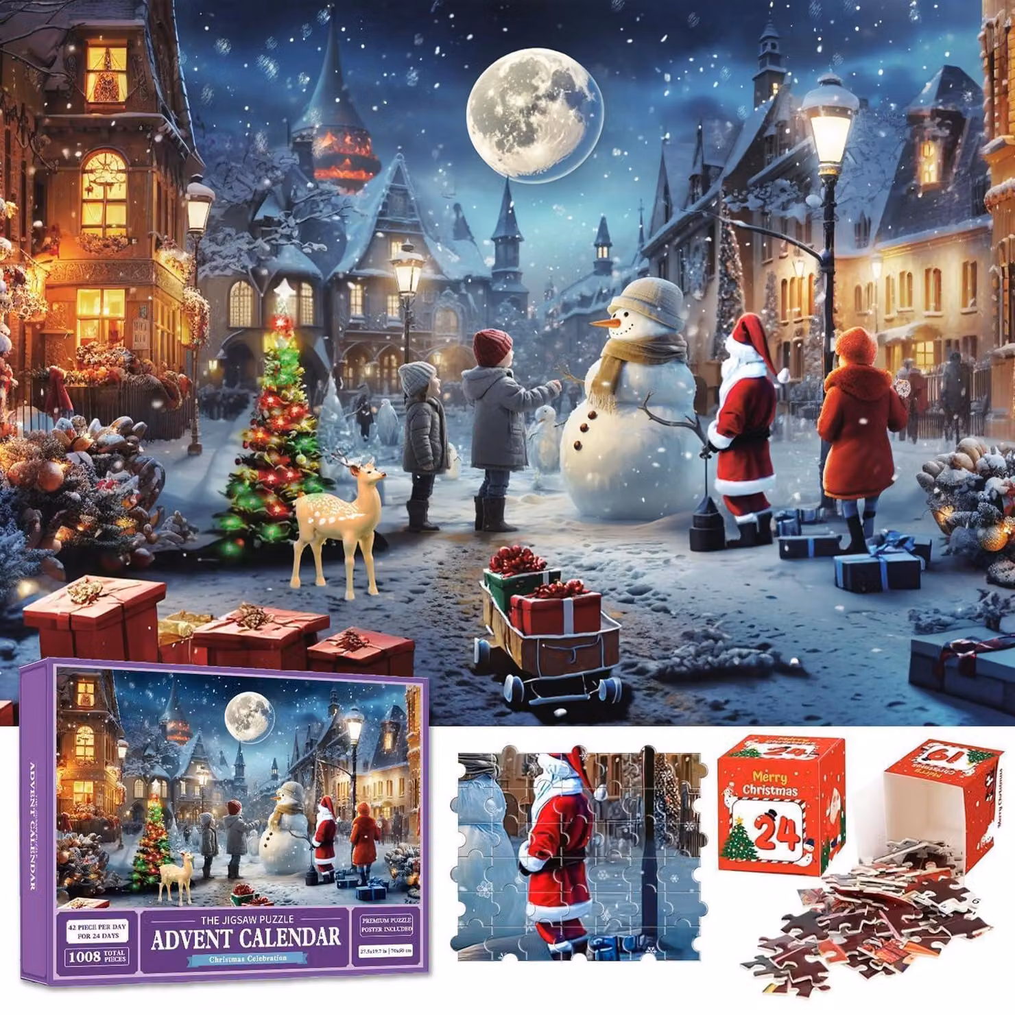 Calendario dell'Avvento, puzzle natalizio, 1008 pezzi, 24 scatole, 50x70 cm