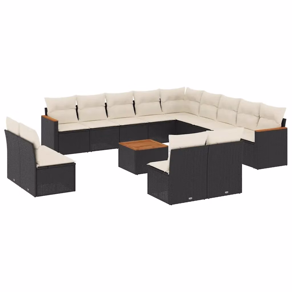 Set di divani da giardino VIDAXL a forma di U in polyrattan nero con 14 pezzi e cuscini inclusi – 2