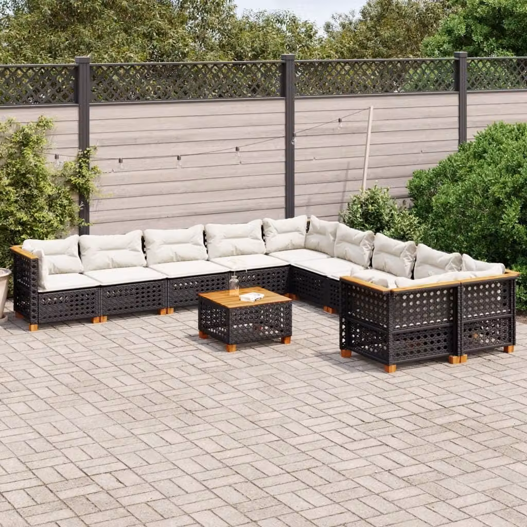 Maison Exclusive - Set da giardino 11 pezzi con cuscini in poly rattan nero