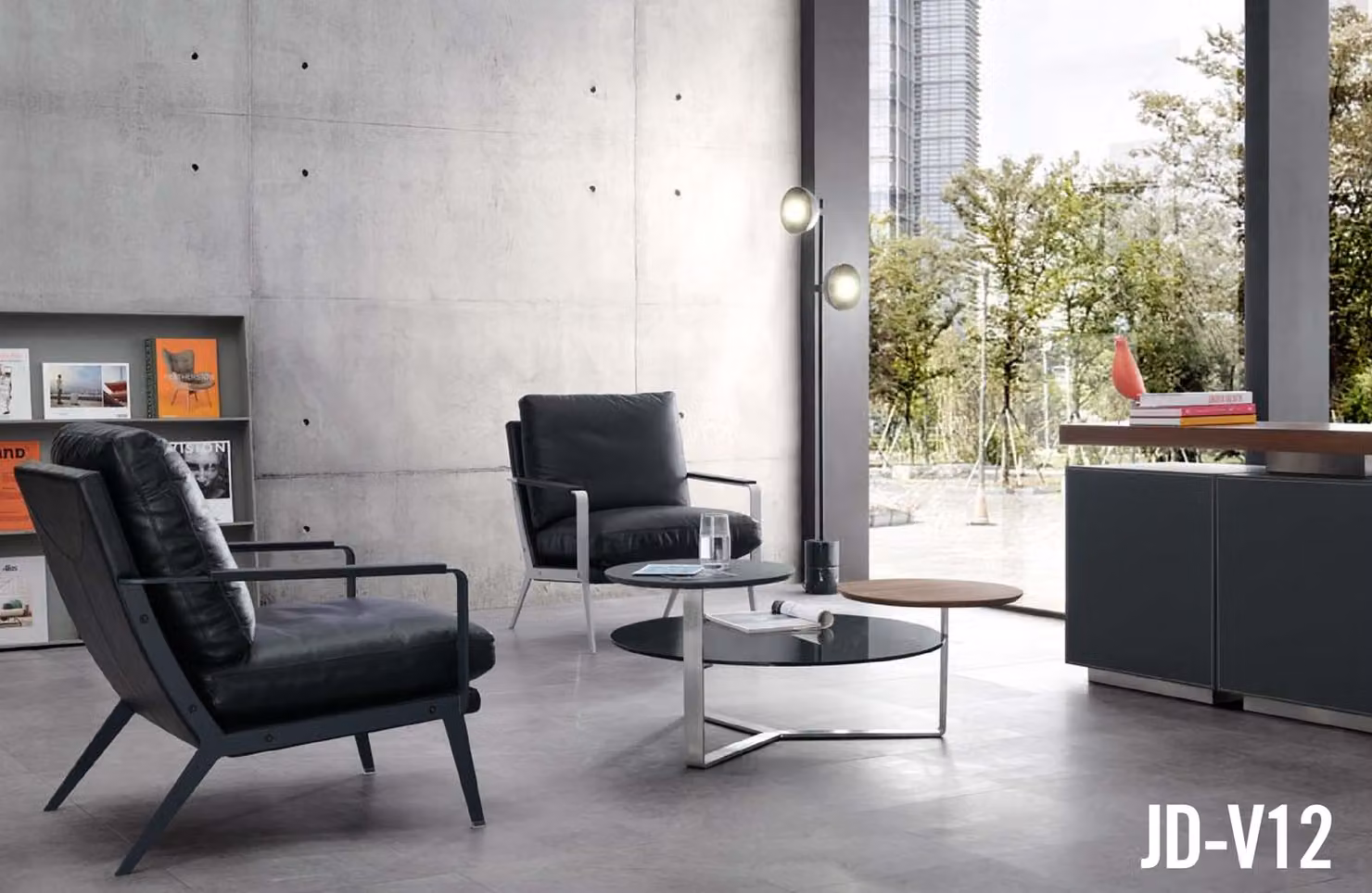 Moderner Couchtisch aus MDF, PVC und Edelstahl in Schwarz