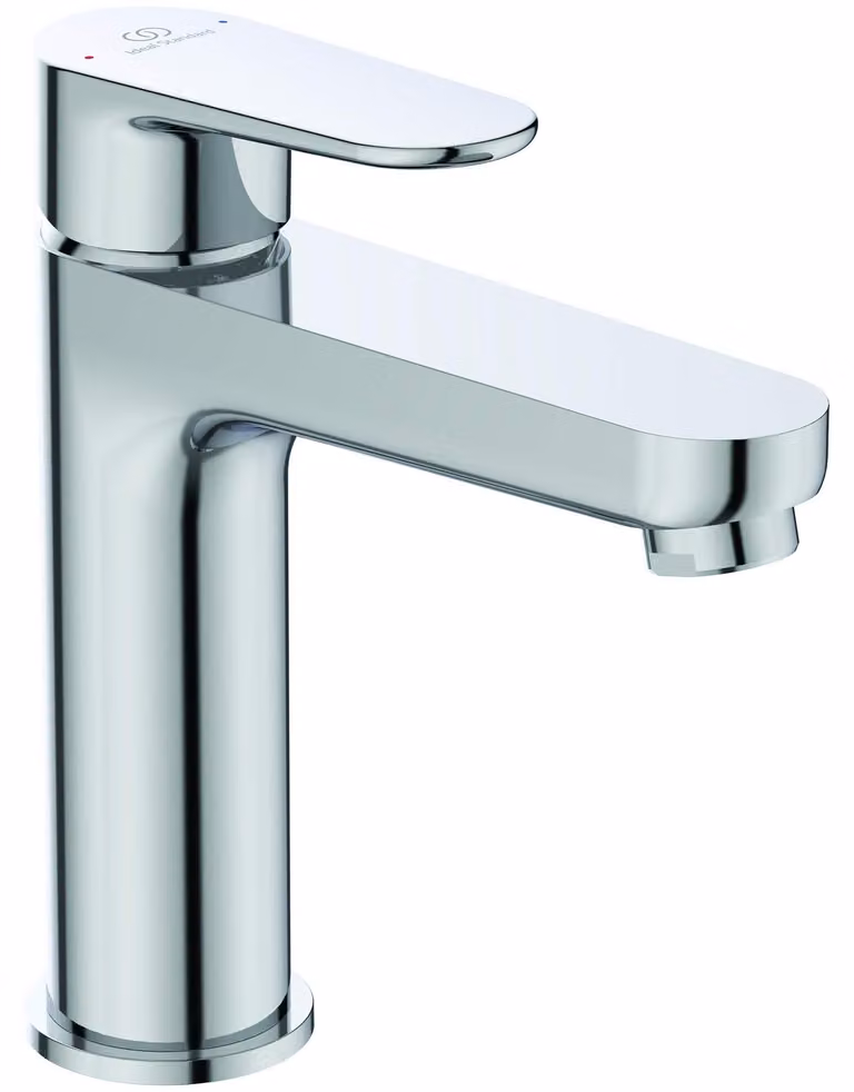 Miscelatore per lavabo, cromato, monoblocco, rettangolare, con gruppo di scarico in metallo, portata d'acqua: 12 litri/minuto