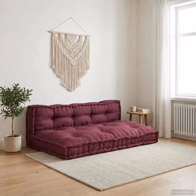 Set di 2 cuscini per divano pallet vidaXL in tessuto traspirante rosso, forma rettangolare, L: 120 cm, P: 80 cm, H: 8 cm – 1