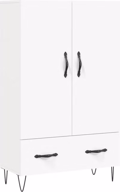 Buffet credenza con cassetti e ante per cucina e soggiorno, mobile contenitore moderno in legno ingegnerizzato bianco, H 69,5 x L 115 x P 31 cm
