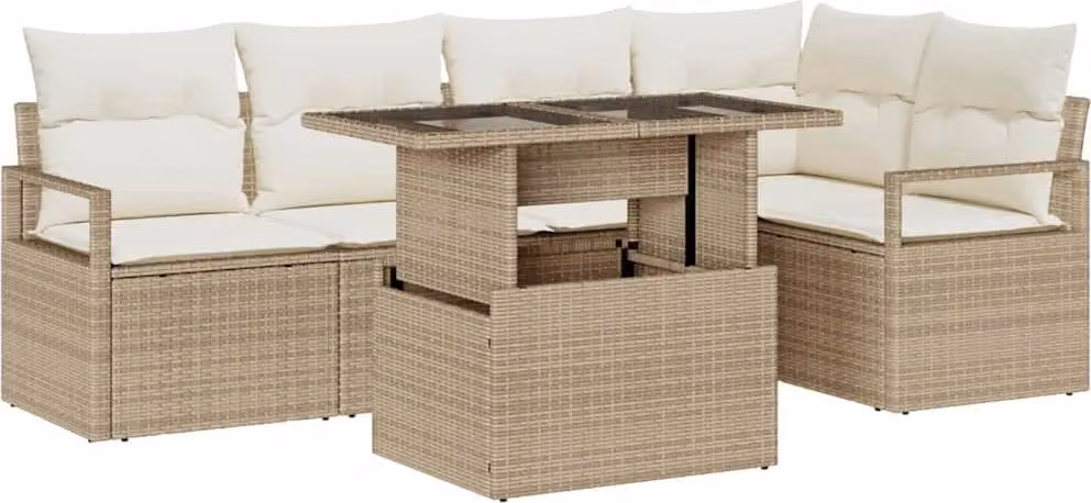 Set Divano da Giardino con cuscino 6 pcs Beige Poly Rattan