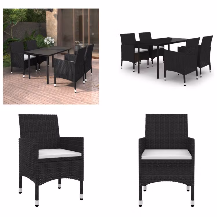 vidaXL Set da pranzo da giardino 5 pezzi con cuscini in polirattan e vetro - Set da pranzo da giardino - Set da pranzo da giardino - Set da pranzo da esterno - Tavolo e sedie da giardino
