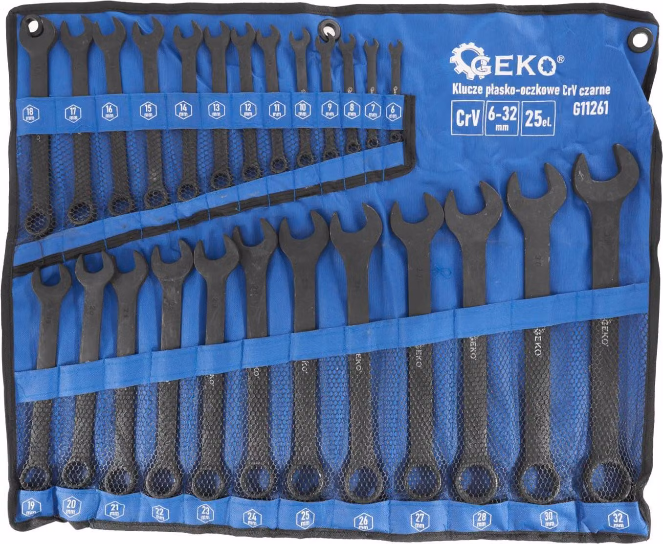 Set di chiavi combinate a occhio 25pz Cr-V nero