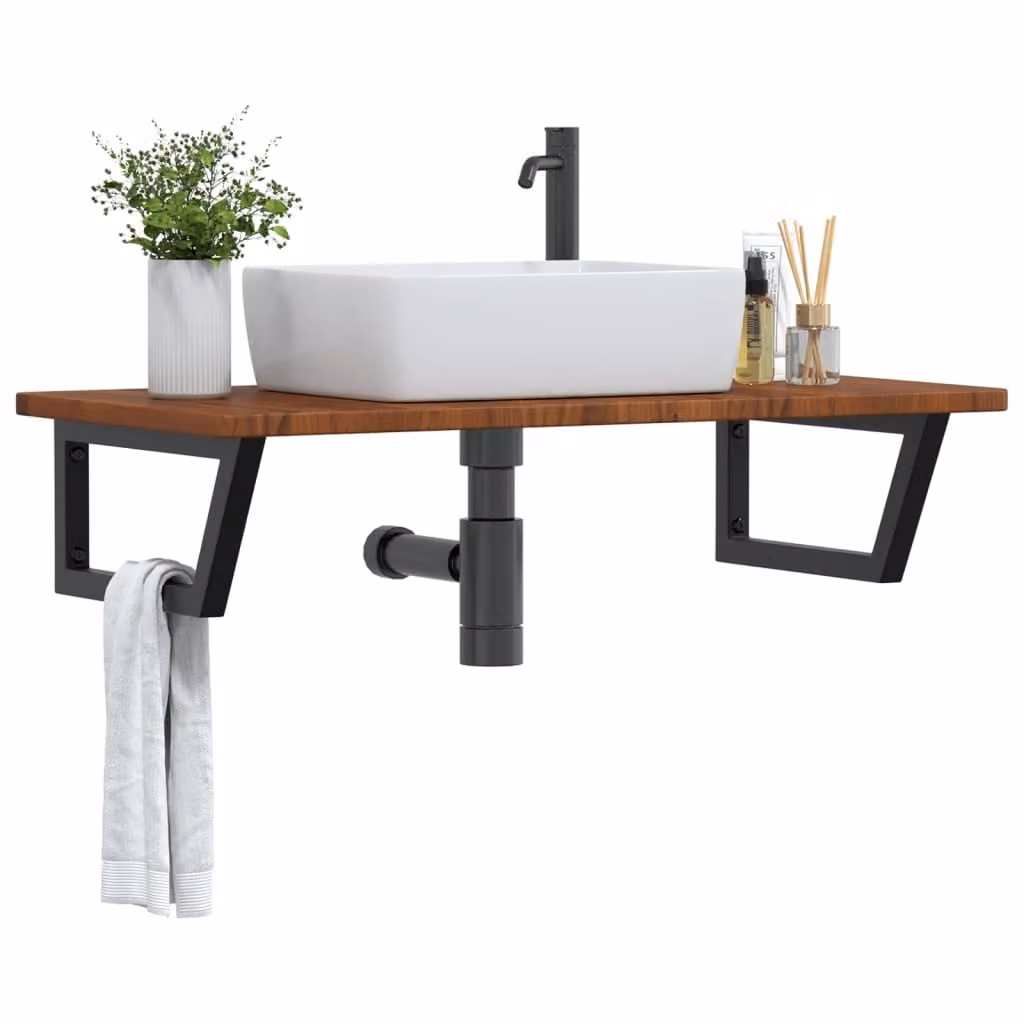 vidaXL Ripiano da parete per lavabo moderno in acciaio e rovere marrone e nero