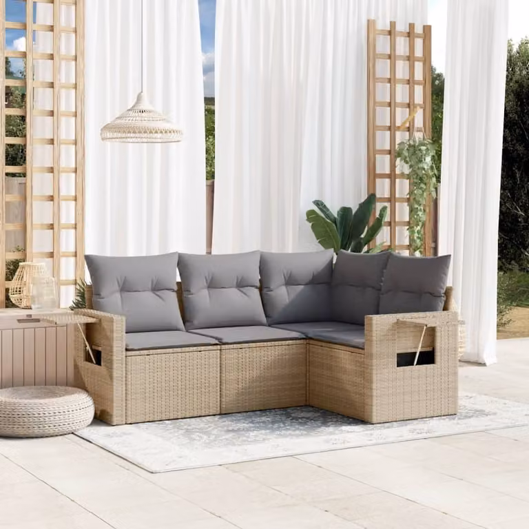 Maison Exclusive - Set Divano da Giardino 4 pz con Cuscini Beige in Polyrattan
