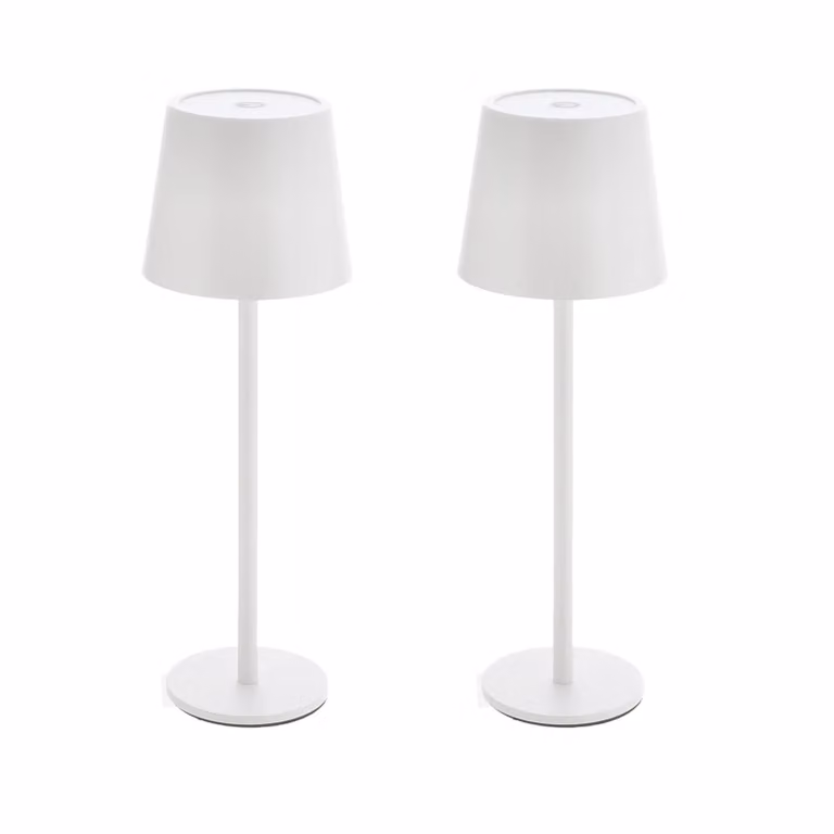 Lampada da tavolo a batteria in metallo con 2 LED, bianca, con funzione touch, 3 tonalità di bianco, dimmerabile, lampada da comodino, lampada da scrivania