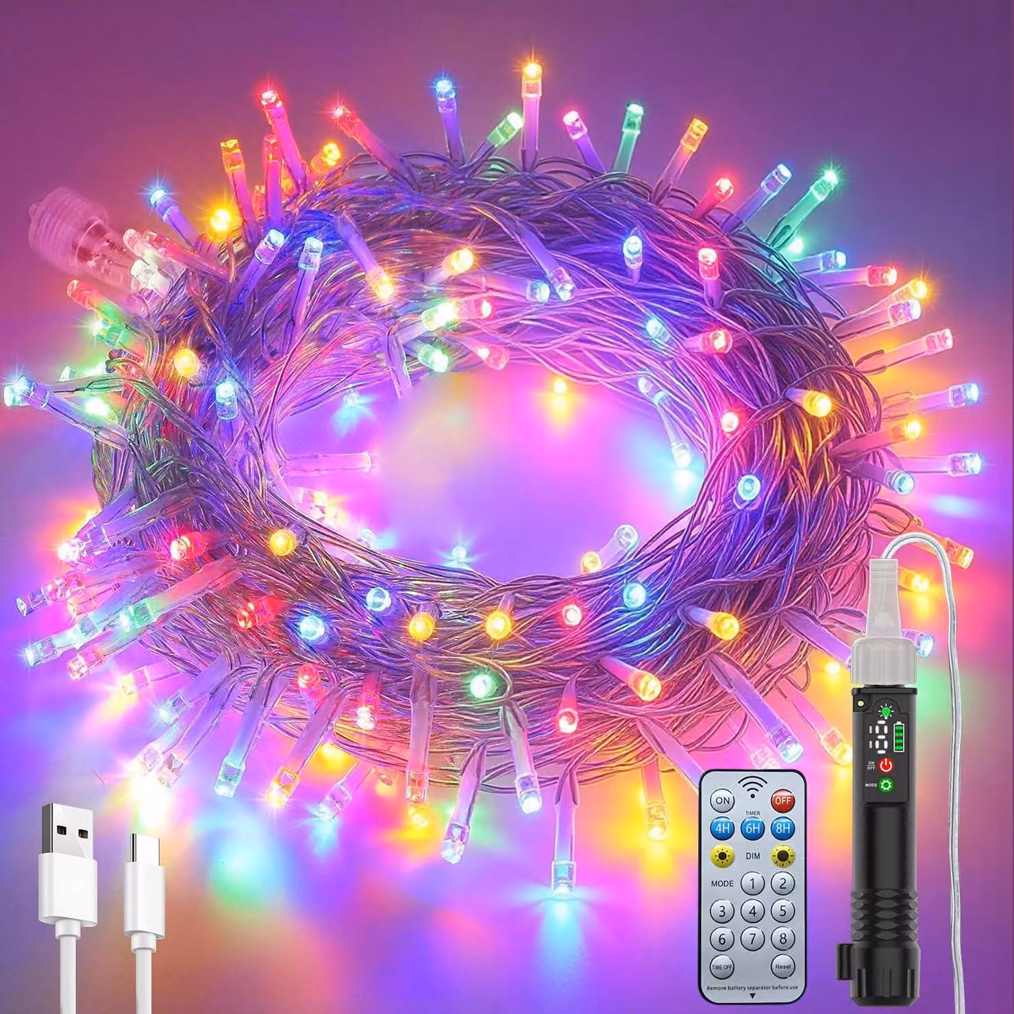 Catena luminosa da 10 metri, con 100 LED colorati, per uso esterno