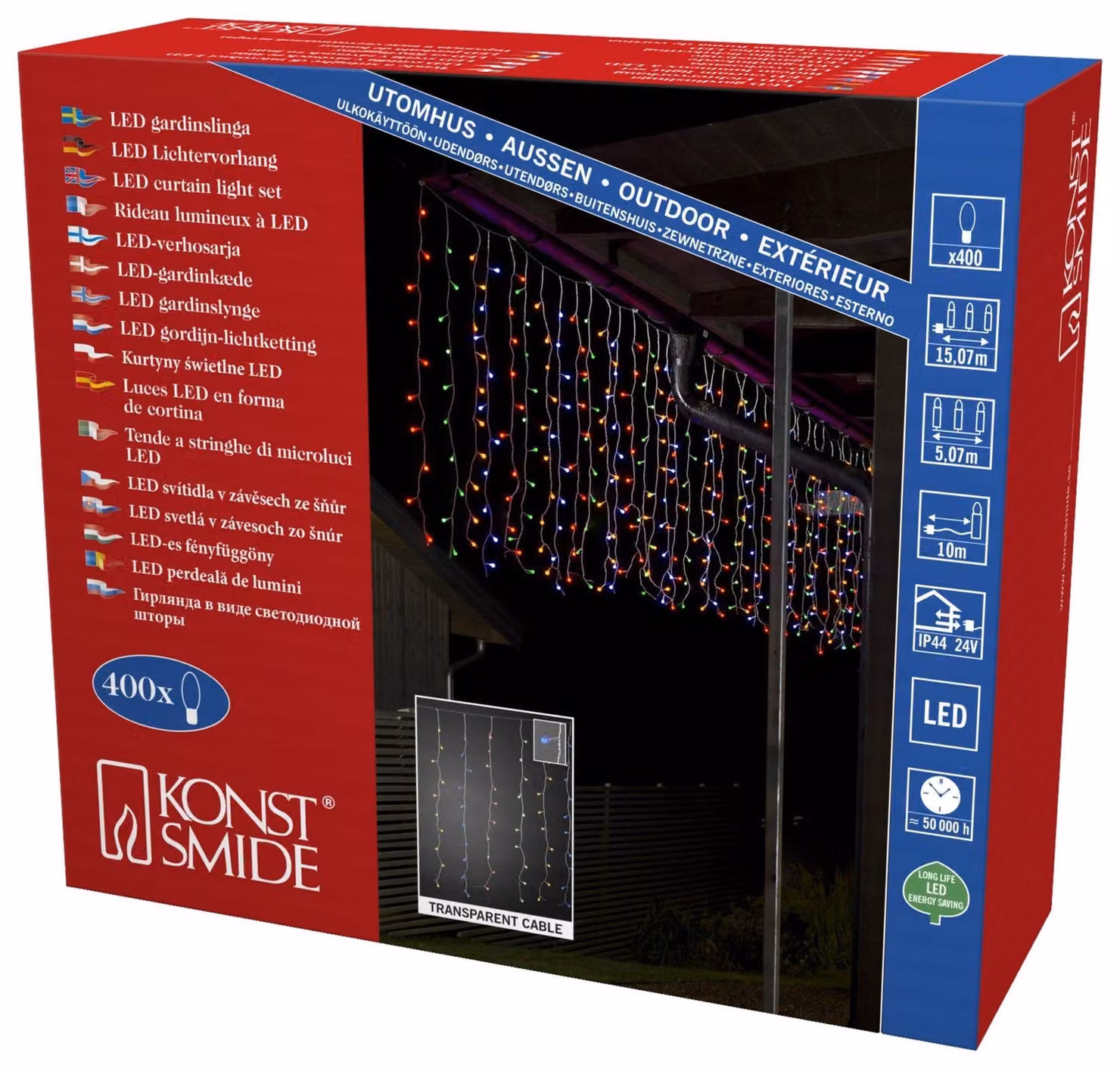 Tenda luminosa a LED, con 400 sfere colorate, 24V, grado di protezione IP44, cavo trasparente