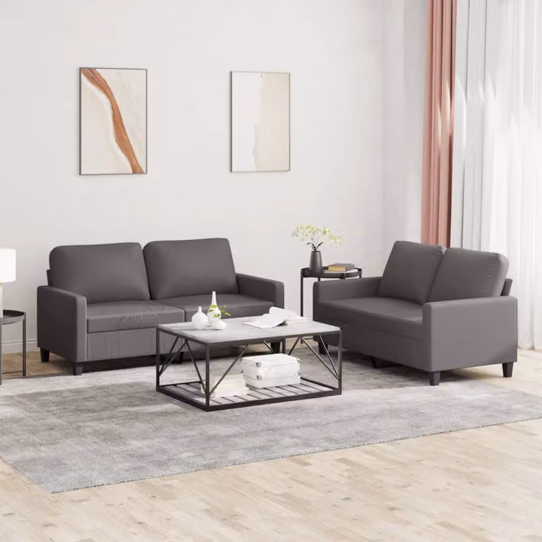 Set di 2 Divani Moderni vidaXL in Similpelle Grigia con Cuscini