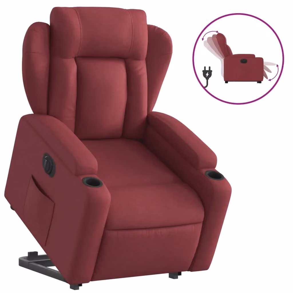 Poltrona Alzapersona Reclinabile Elettrica vidaXL in Tessuto Rosso con Braccioli – 2